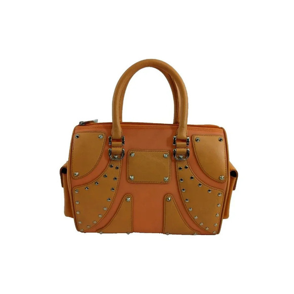 Besso Designer Leather Handbag Orange Purse Silver Stud ID Tag Style No. 2494 - Picture 1 of 10